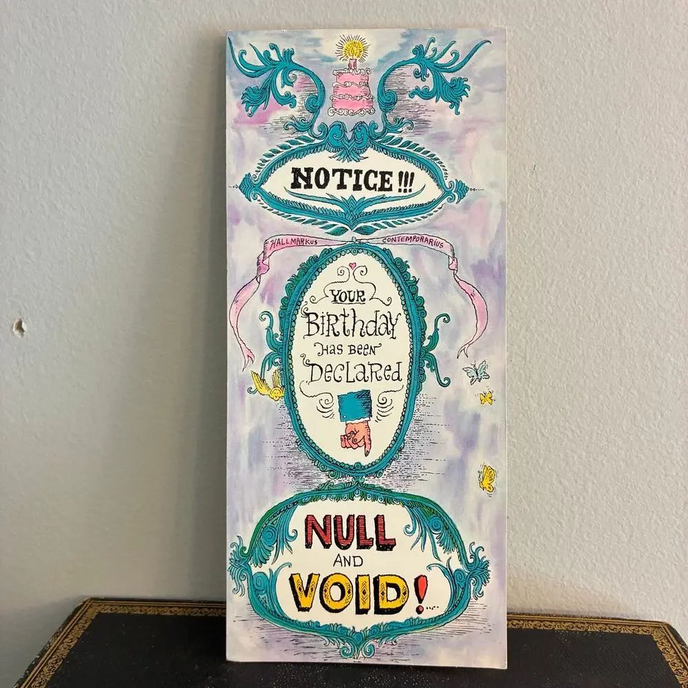 Vintage Funny Birthday Card Hallmark Contemporary Null And Void Humor NOS